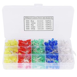 Pack of 500 5 mm LED LEDs, LED Diodes Assortment Kit Round Head with 5 Colours, 2 Pin LEDs for Science Projects, Schools and DIY Projects