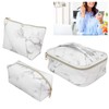 3Pcs Women Cosmetic Bag Marble Print Makeup Case Storage Handbag