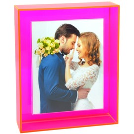HappyDino 8x10 Acrylic Picture Frame for Wall and Tabletop Neon Floating Photo Frame with Decorative Bright Color, Neon Pink