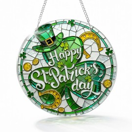 Happy St. Patrick’s Day Sign, Irish Shamrock Acrylic Window Hanging, Festive Home Party Decoration Indoor Outdoor, for Women Men