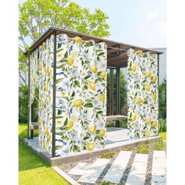 SELINGY Lemon Watercolor Leaf Outdoor Curtains for Patio Waterproof Grommet Indoor/Outdoor Drapes Sun Shades Light Filtering Privacy Outside Curtains for Porch,Gazebo,Pergola, 54x84 Inch