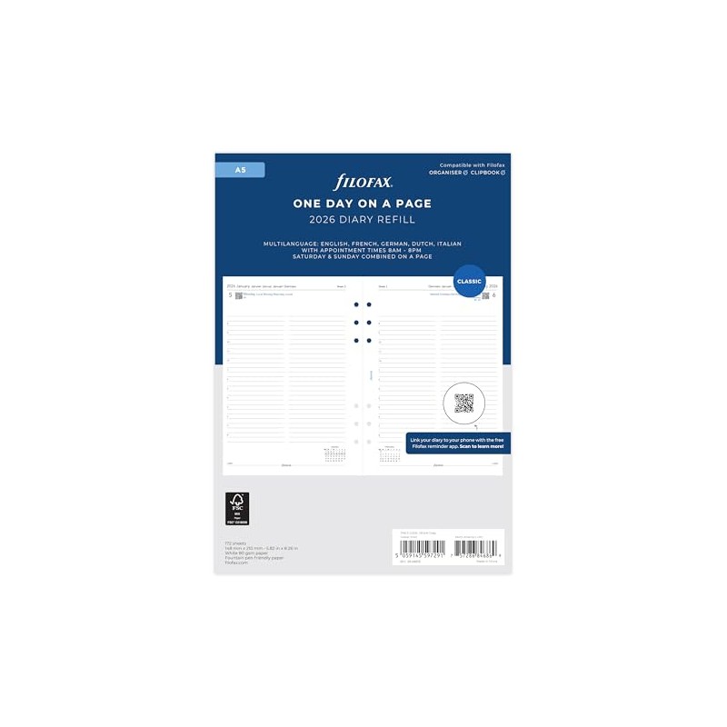 Filofax A5 day per page 5 language appointments 2026 diary