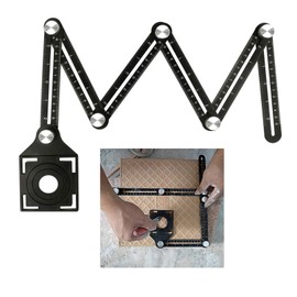 iPobie Multi Angle Measuring Ruler, 6 Fold Measuring Tool Aluminum Alloy, Universal Angle Finder with Drilling Locator for Craftsmen Carpenters DIY Black