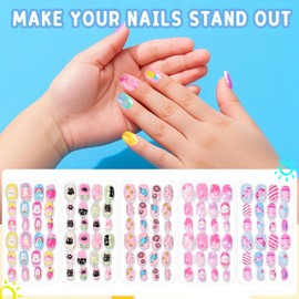 Nagel Tips Set - 120 Stück Nägel Zum Aufkleben für Kinder mit Nagelkleber, Full Cover Selbstklebende Künstliche Fingernägel Set Falsche Kunstnägel für Mädchen Kleinen Händen Damen (Bunt A, 120x)