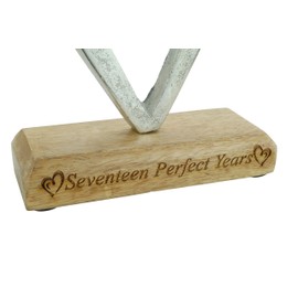 Seventeen Perfect Years 17th Anniversary Rustic Metal Heart Decoration – Free Standing Aluminium & Wooden Decoration (hssperf-17)