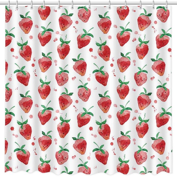 MEHOFOND 72x72inch Strawberry Shower Curtain Cute Bath Curtains for Bathroom