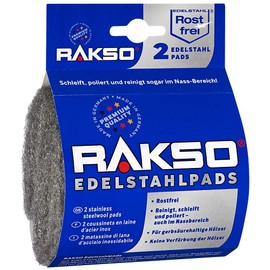 RAKSO Stainless Steel Pads Extra Fine, 2 Pads, Stainless Steel Wool, Surface Treatment in Wet Areas, Cleans, Grinds, Polishes