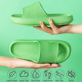rosyclo Pillow Slippers for Womens and Mens, Cloud Foam Summer Pool Beach Spa Anti-slip Super Ultra Comfy Thick Sole Home House Recovery Cloud Cushioning Slides Sandles, Bright Green