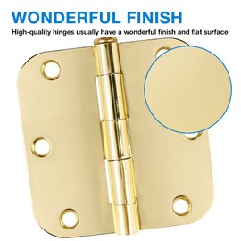 Rounded Door Hinges 3-1/2" x 3.5 inch, 5/8 Radius, Polished Brass 3 ½ Inch 18 Pack