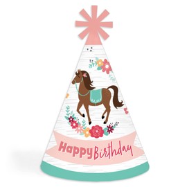 Big Dot of Happiness Run Wild Horses - Cone Happy Birthday Party Hats for Kids and Adults - Set of 8 (Standard Size)
