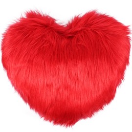 Foribyw Heart Shape Pillow Soft Fluffy Long Plush Love Throw Pillow Decorative Valentine Day Heart Cushion 45x40cm Comfortable Warm Cosy Back Cushion for Bedroom Sofa Couch Gift (Red)