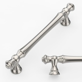 Amerdeco 6 Pack Brushed Satin Nickel Cabinet Pulls 128mm Hole Center Cabinet Hardware Kitchen Cabinet Handles for Bathroom Drawer Pulls Dresser Pulls AM022