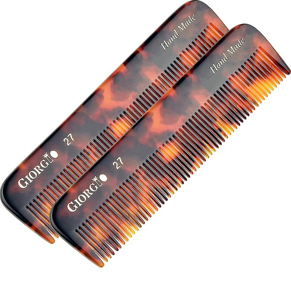 Giorgio G27 Handmade All Fine Tooth Pocket Comb, Hair Comb Straightener for Everyday Grooming Styling Hair, Mustache and Beard for Men Women and Kids, Use Dry or with Balms, Saw Cut and Polished