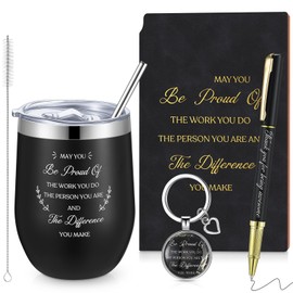 Tenare 4 Piece Employee Appreciation Gifts for Women Thank You Gift Bulk 12 oz Insulated Cup Notebook Keychain Pen for Coworker Teachers Gifts(Pink)