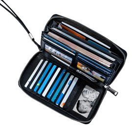 FreeHaveFun Ladies Large Long Leather Wallet RFID Protection, black, Elegant