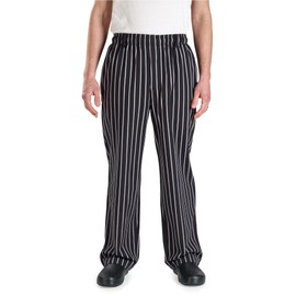 Mercer Culinary M60030BCS1X Millennia Men's Black Cook Pants with White Chalk Stripe, X-Large