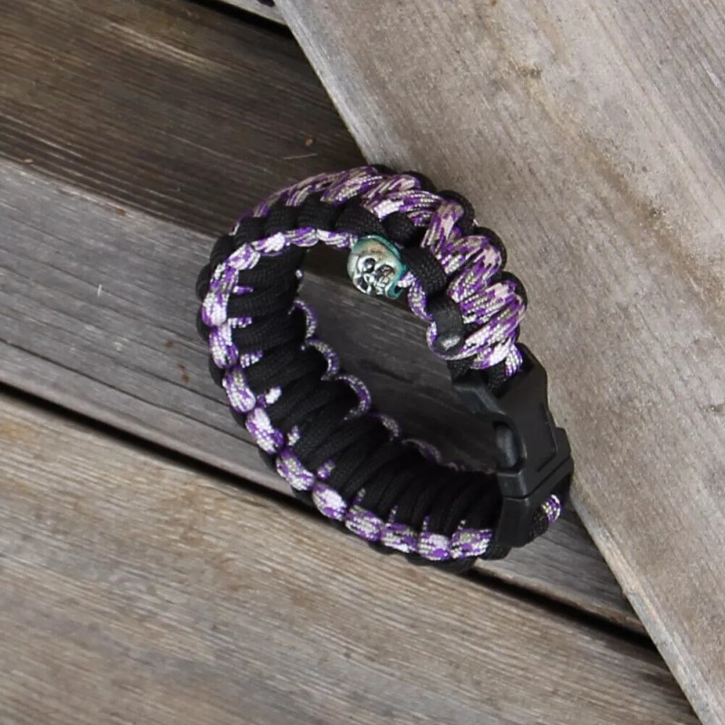 Unbranded Skullz Survival Paracord Outdoor Womens Survival Bracelet Purple Black