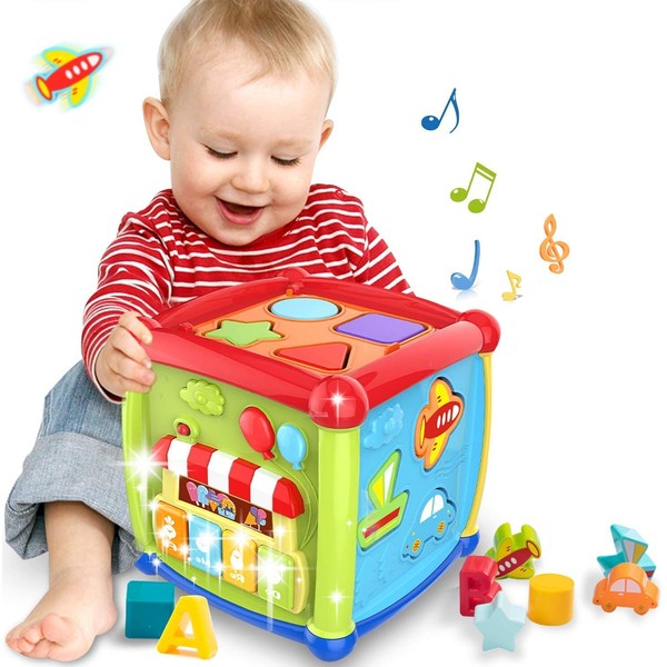 ALUCK 6 in 1 Multipurpose Activity Cube 18 Month Baby Musical Color Shape Sorter Toy Christmas Birthday Gift Boys Girls kids toddler