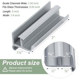 Gray Shower Door Bottom Track, Single-Sided Channel Dimensions of 1/2 inch and 3/8 inch, Suitable for Shower Glass Doors with thicknesses of 7/16 inch and 5/16 inch (2 Pack)