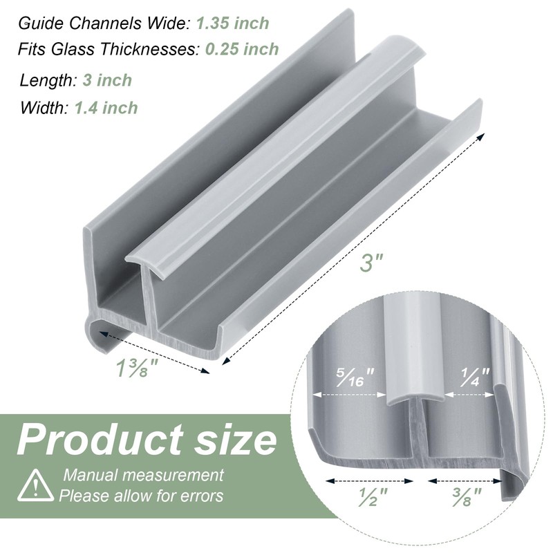 Gray Shower Door Bottom Track, Single-Sided Channel Dimensions of 1/2