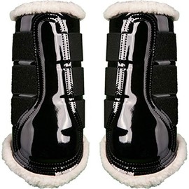HKM Colourful Anatomical Comfort Horse Pony Fur Lined Brushing / Protection Boots (Black, Small - Pony)