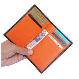 diodoro Men Women Leather Credit Card Holder Wallet, Super Slim, Small Compact Minimalist RFID Blocking Ideal for Travel - Orange