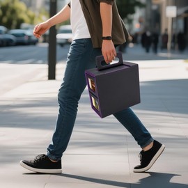 AFIING MTG Card Deck Box with Commander Display, Fits 400+ Double-Sleeved Cards, 5-in-1 TCG Storage Box with Removable Deck Case, 4 Toploaders, Dice Tray & Handle for TCG/Sports Cards (Black Purple)