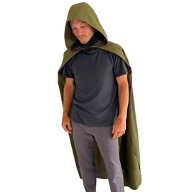 Assassins Cloak Cape Hood Medeival Costume Cosplay Ranger Knight Rogue Larp Ren Faire Outfit Elf Fantasy Viking Armor, Green, One size