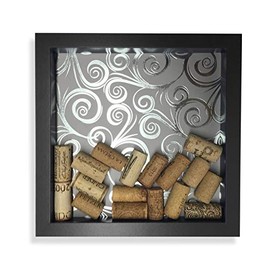 Black & Silver Wine Cork Shadow Box, 9 7/8 in. x 9 7/8 in, Wine Lovers Gift