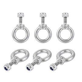 sourcing map Lifting Eye Bolt M4 x 11mm Male Thread with Hex Screw Nut for Hanging Securing Chain Wire Rope, 304 Stainless Steel, 6 Sets