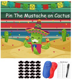 TYHJOY Mexican Fiesta Party Games, Pin The Mustache on The Cactus Game Cinco De Mayo Taco Party Mexican Fiesta Birthday Theme Party Supplies