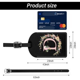 BHAHB 2 Pack Luggage Tag Luggage Tags PU Leather Suitcase Tags Aesthetic Cute Travel Bag Labels for Women Girls (Black Letter-D)