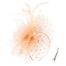 QDC Fascinators Hat for Women Tea Party Headband Kentucky Derby Hats Cocktail Flower Mesh Feathers Headwear Hair Clip for Wedding (Champagne)