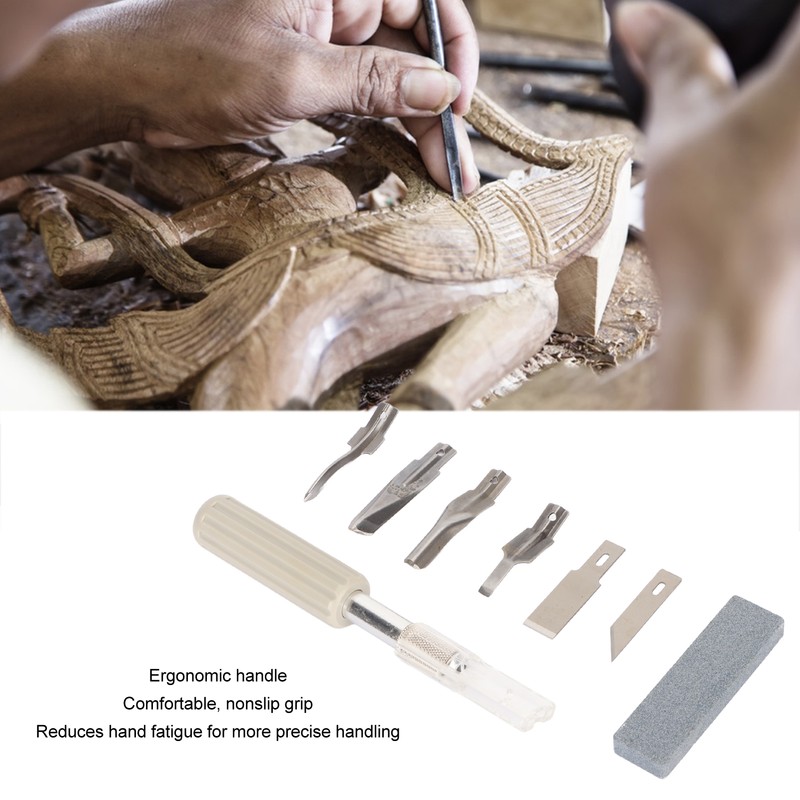 Craft Knife Set 6 Steel Blades Ergonomic Handle Hobby Knife