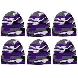 Gelante Unisex Knitted Winter Beanie Hat 6 Pcs. 2060A-Pur Camo-6PC