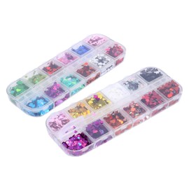 FOMIYES DIY Nail Art Glitter Sequins Heart Shape 2 Boxes Manicure Nail Decals Pack