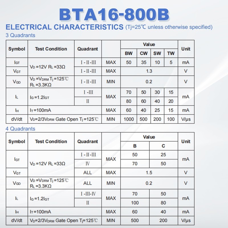 sourcing map 5 Pcs Bidirectional Thyristor BTA16-800B TO-220 800V 16A