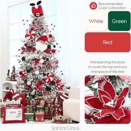 Sea Team Pack of 6 Artificial Christmas Flower Ornaments, Flocked Fabric Poinsettia Set, Floral Decorations for Christmas Tree, Wreath, Garland, 10 Inches, Red