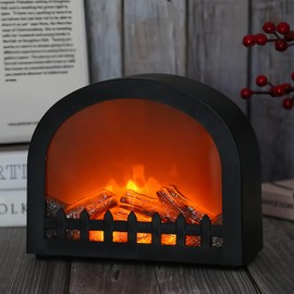 Simulated LED Fireplace Lantern USB & Battery Powered Flameless Light with Simulation Flame Table Decorative Lamp Mini Fireplace Ornament for Cozy Home Decor Free Standing Electric Log Burner
