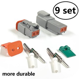 DT 2 Pin Connector 9 Set, 2 Pin Gray Waterproof Electrical Wire Connector Male and Female Way DT04-2P DT06-2S Contacts and Sealing Plugs for Car Truck Boat Motorcycle Trike Caravan
