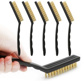 6 Pieces Brass Wire Brush Set Scratch Brush Set for Cleaning Welding Slag, Rust and Curved Plastic Handle Brass Black