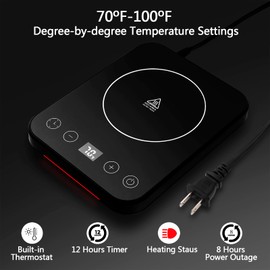 Sourdough Starter Warmer – Heated Mat with Tempered Glass,Precise 1°F Thermostat Control (70-100°F), Auto Warming On/, 1-12 Hr Timer,Auto Switch for Proofing & Baking (Black)