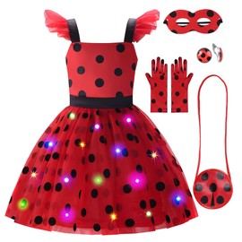Uplus ME Light Up Ladybug Costume Girls Ladybug Dress Lady Bug Costumes for Kids LED Ladybird Dress Up Set Outfits (3-4T/110)