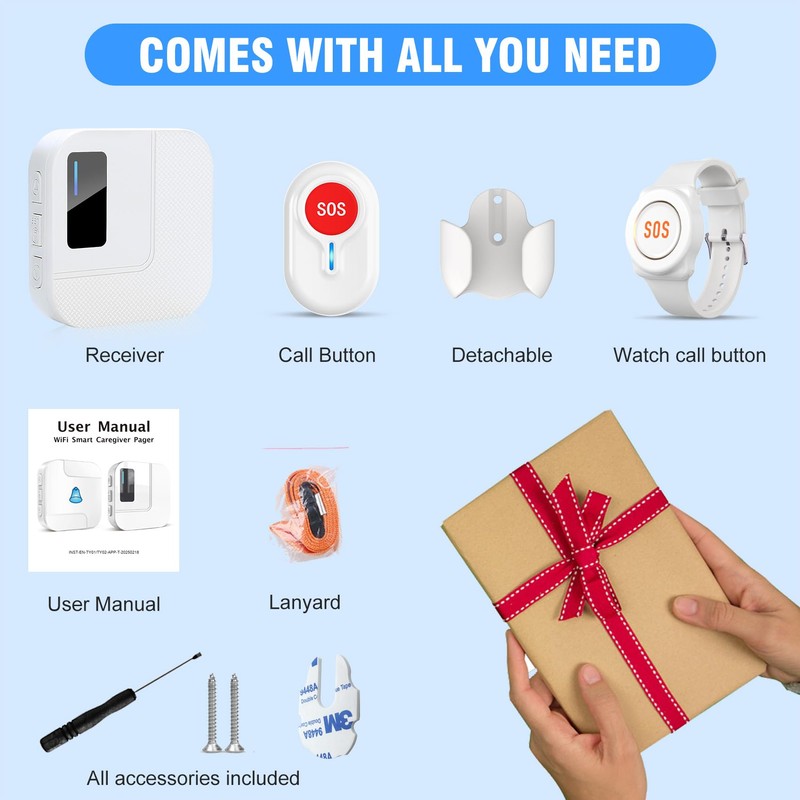 DAYTECH Wireless Caregiver Pager Emergency Button for Seniors WiFi Smart