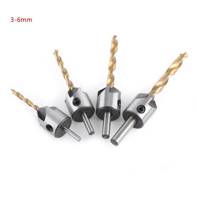 Titanium Coated Woodworking Countersink Drill Bit Set HSS Carpentry Reamer