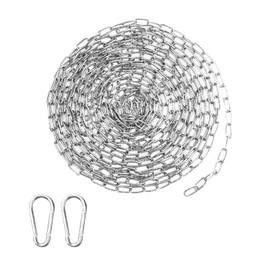 Stainless Steel Chain Sold by the Metre 1.5 mm, 6 m Stainless Steel Chain with Carabiner Steel Chain, Metal Chain for Hanging, Stainless Steel Link Chain for Dog Chain, Anchor Chain, Laundry Chain,