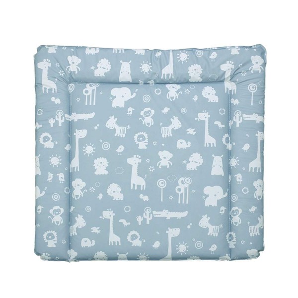 New Swedish Design Changing Mat 77 x 73 cm, Changing Mat for 80-cm wide changing mat for Chest of Drawers (e.g. Ikea), Free from Harmful Substances, can be Wiped Clean, Zoo Animal design in Grey / Blue