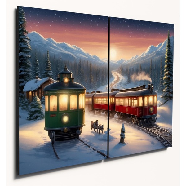 The Plum Penguin Polar Express Festive Scene Wall Art, Dual