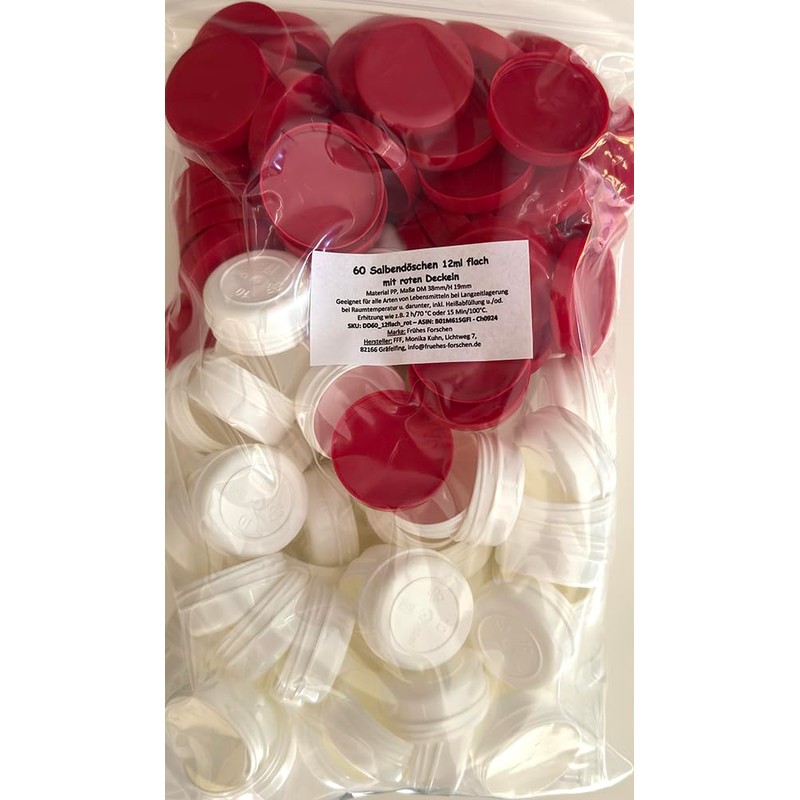 60 Ointment Jar Containers Cream/Ointment Kruke Flat 12ml Capacity with