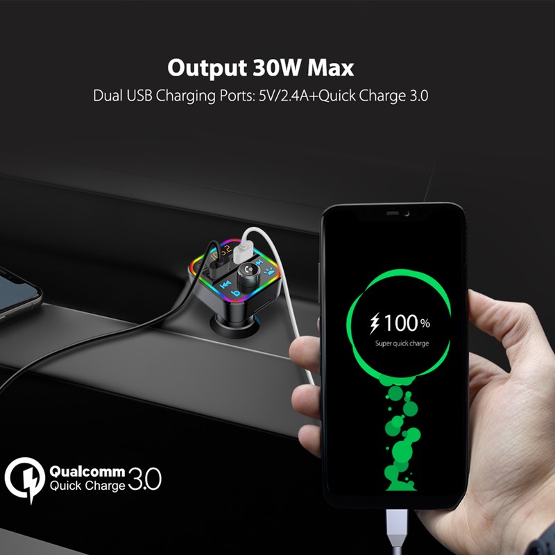 12-24V Bluetooth Car FM Transmitter MP3 Player QC3.0 Fast Charging
